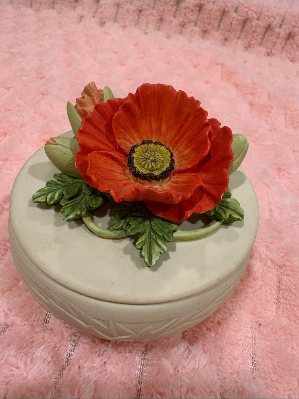 Enesco Red and Green Poppy Keepsake Box